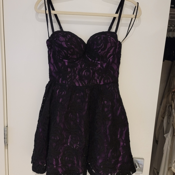 GUESS Purple and Black Lace Skater Dress - Picture 2 of 6